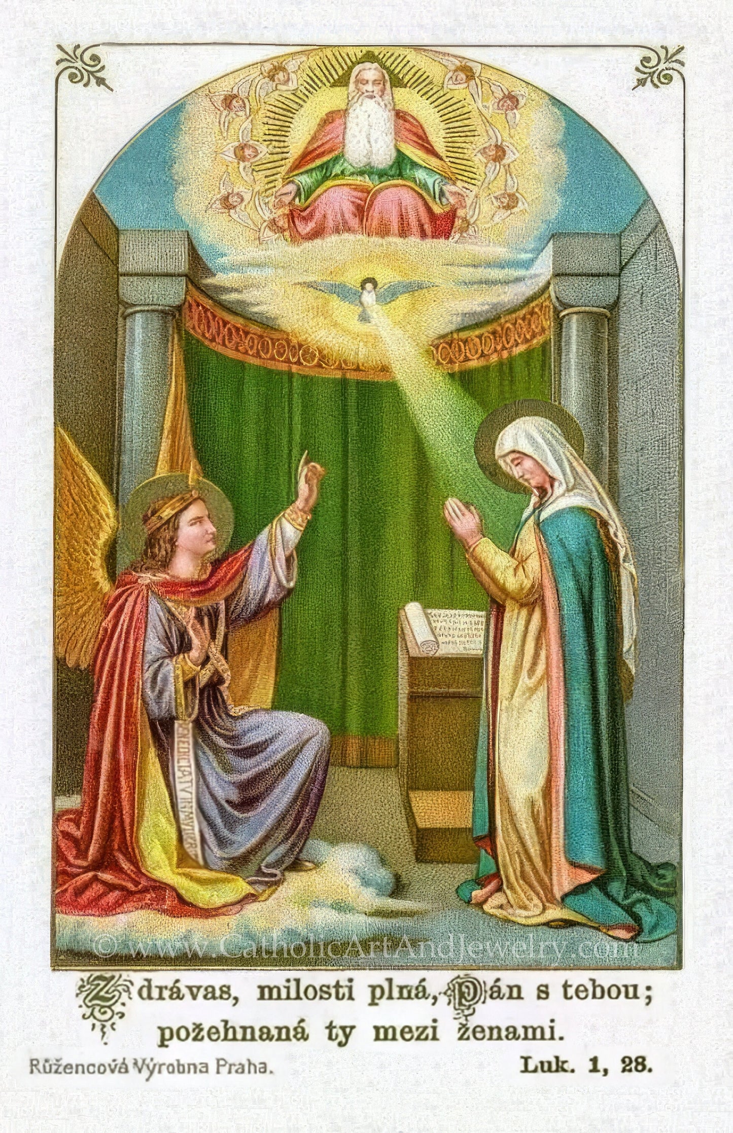 New! Holy Card – The Annunciation – From a 19th Century Czech Holy Card – pack of 10/100/1000 – Restored Vintage Holy Card