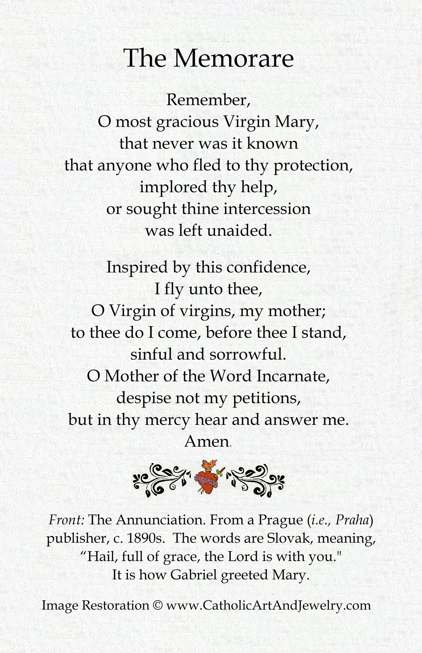 Holy Card – The Annunciation – From a 19th Century Czech Holy Card – pack of 10/100/1000 – Restored Vintage Holy Card
