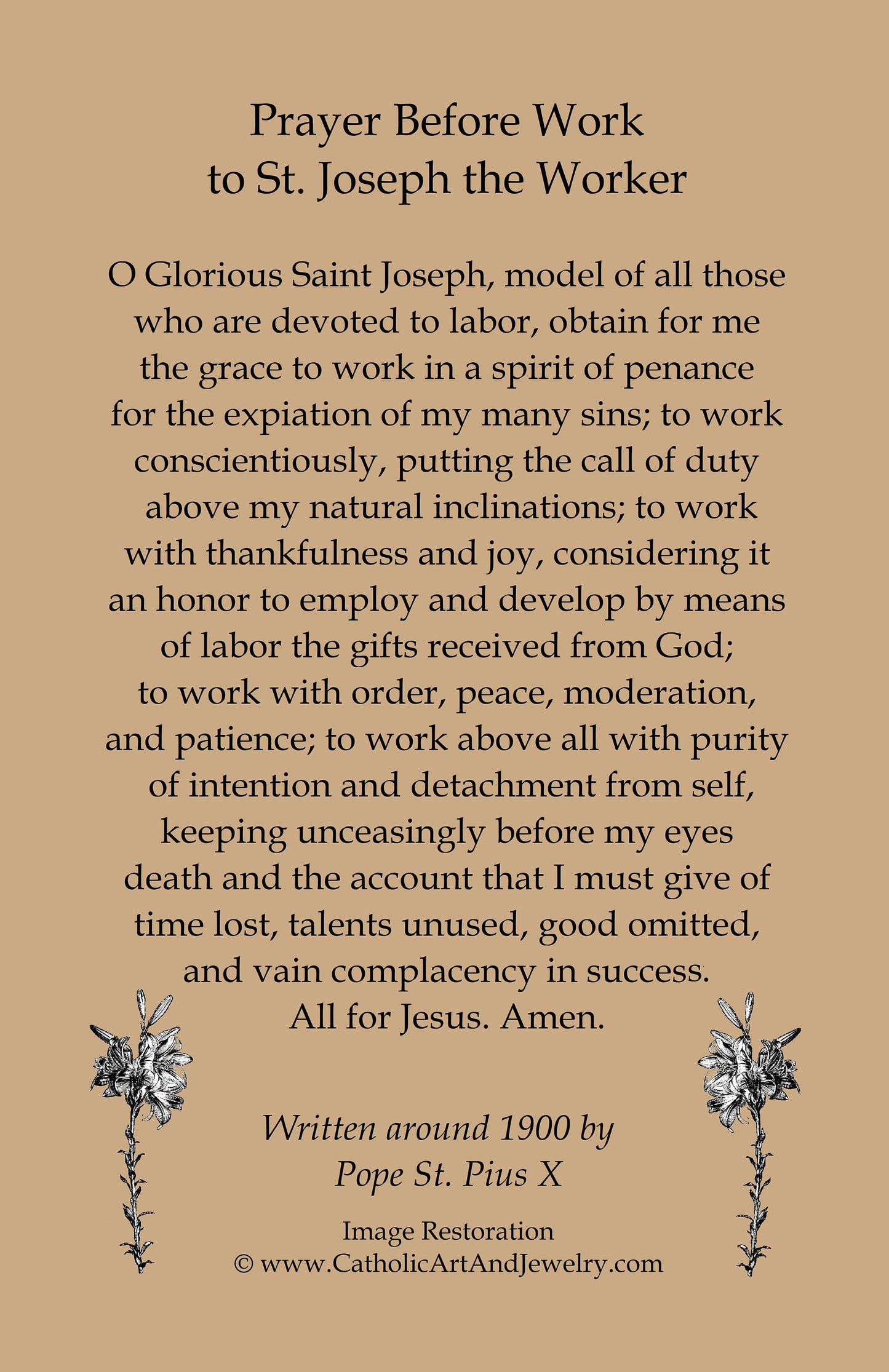 New! Holy Card – St. Joseph, Pure of Heart – Morning Prayer for Work – pack of 10/100/1000 – Restored Vintage Holy Card