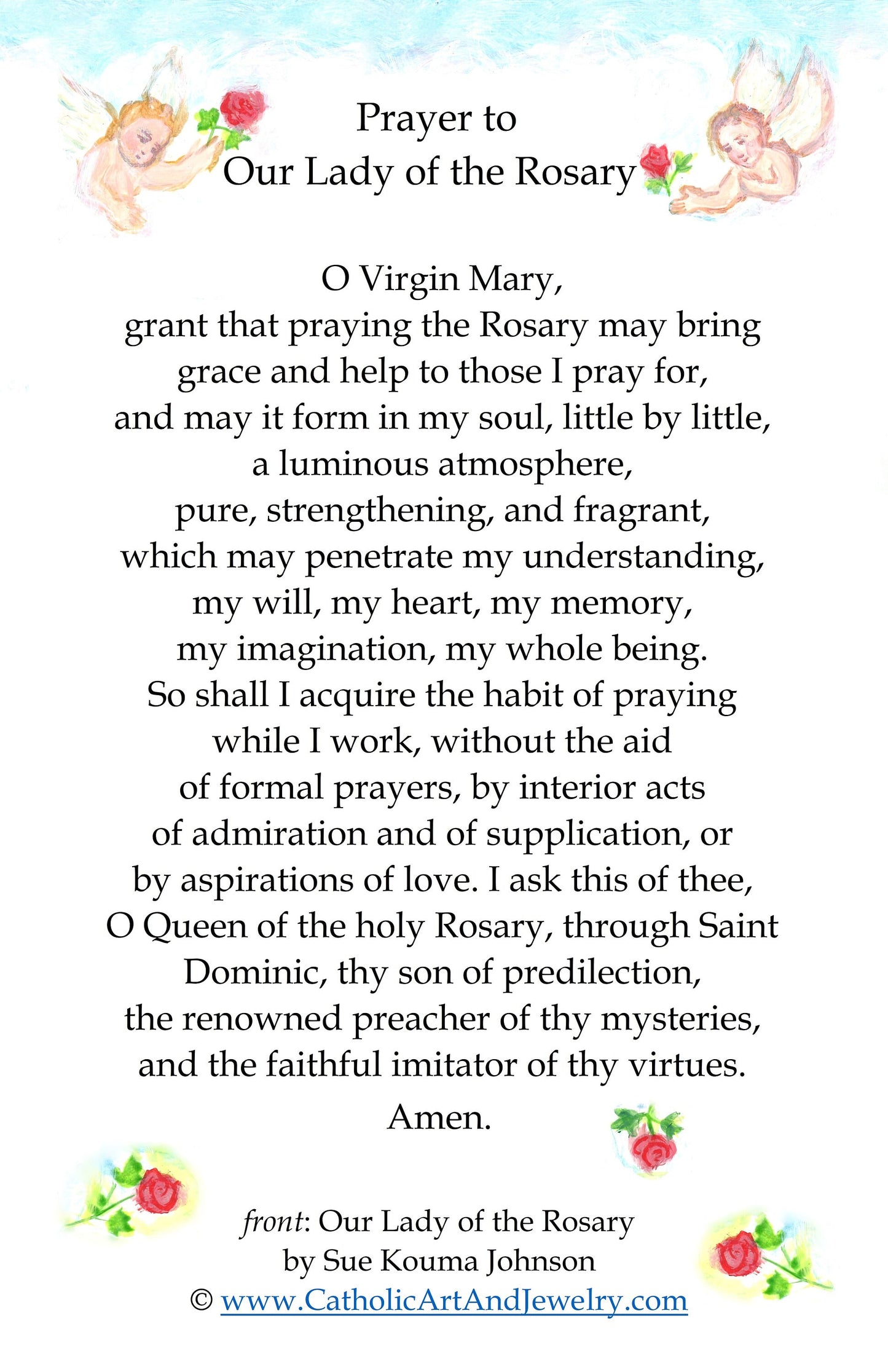 Our Lady of the Holy Rosary - Holy Cards – by Sue Kouma Johnson – pack of 10/100/1000